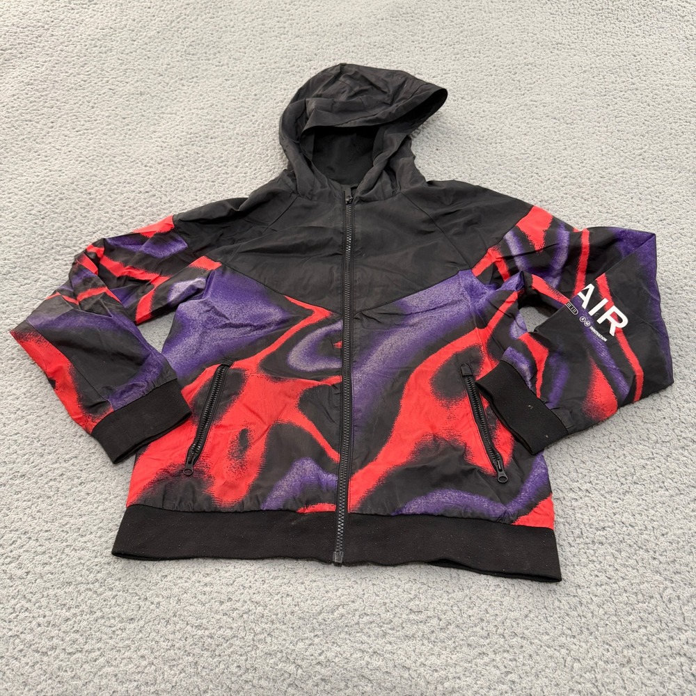 Nike Air Innovation Windbreaker Jacket Black Red Purple Abstract Swirl Womens M